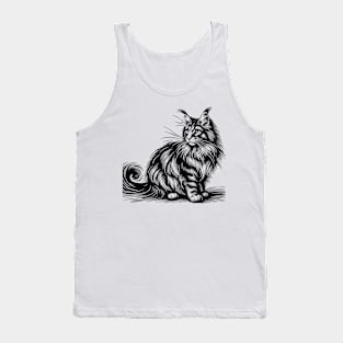 Stick figure of Maine Coon cat in black ink Tank Top